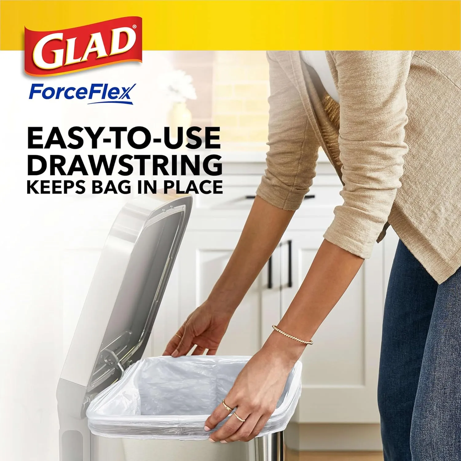 Glad ForceFlex Drawstring Trash Bags, 13 Gallon, Fresh Clean, 80 Count (Package May Vary)
