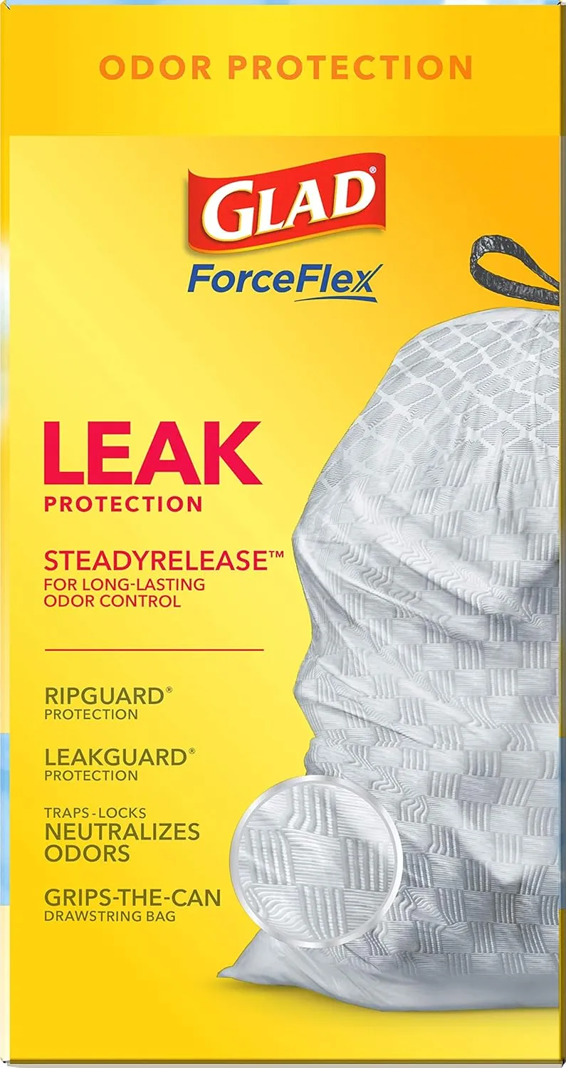 Glad ForceFlex Drawstring Trash Bags, 13 Gallon, Fresh Clean, 80 Count (Package May Vary)