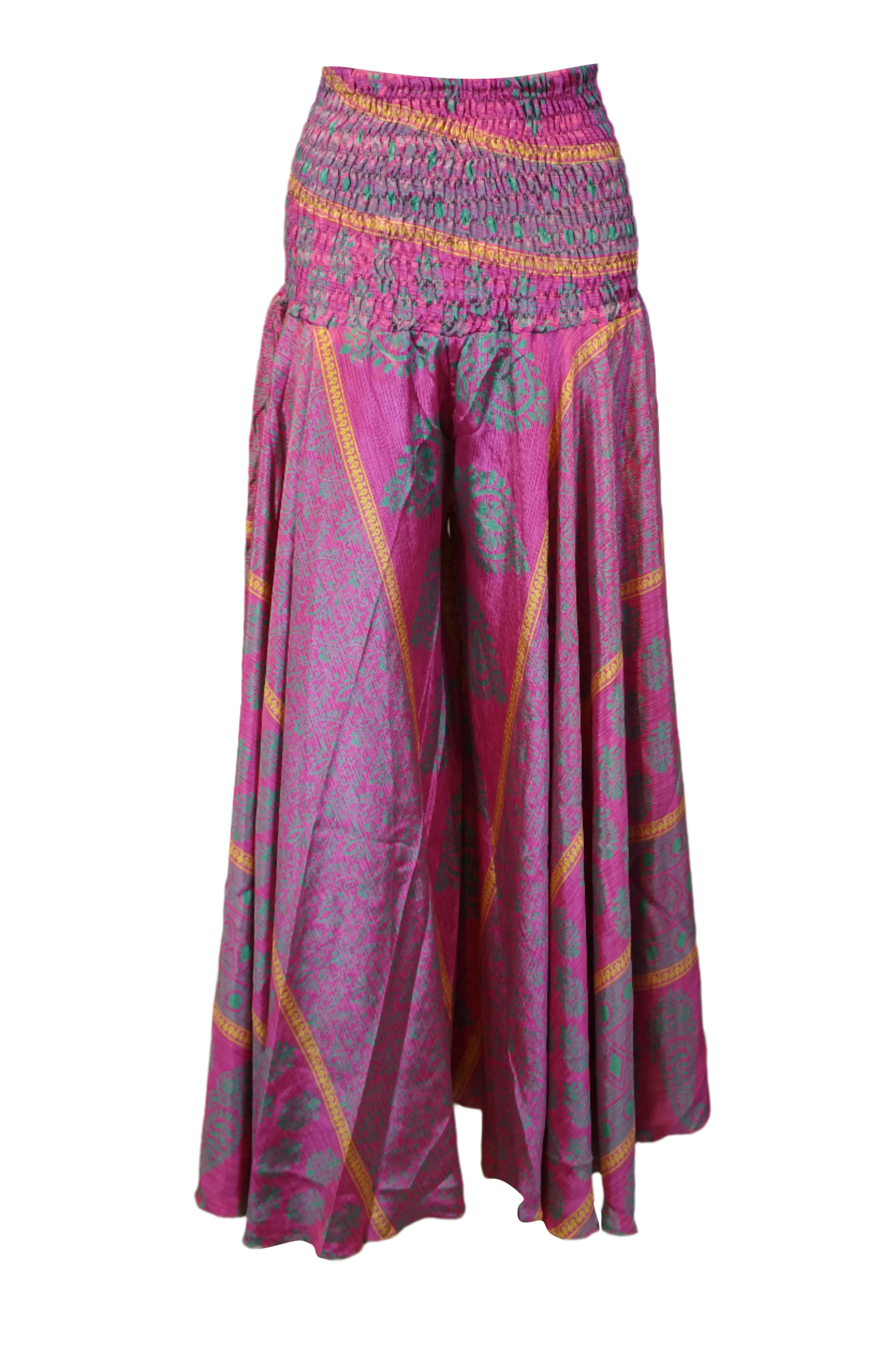 Handcrafted Dark Pink Boho Floral Palazzo Pants – Gracefully Flowing, Airy & Boho-Chic SM