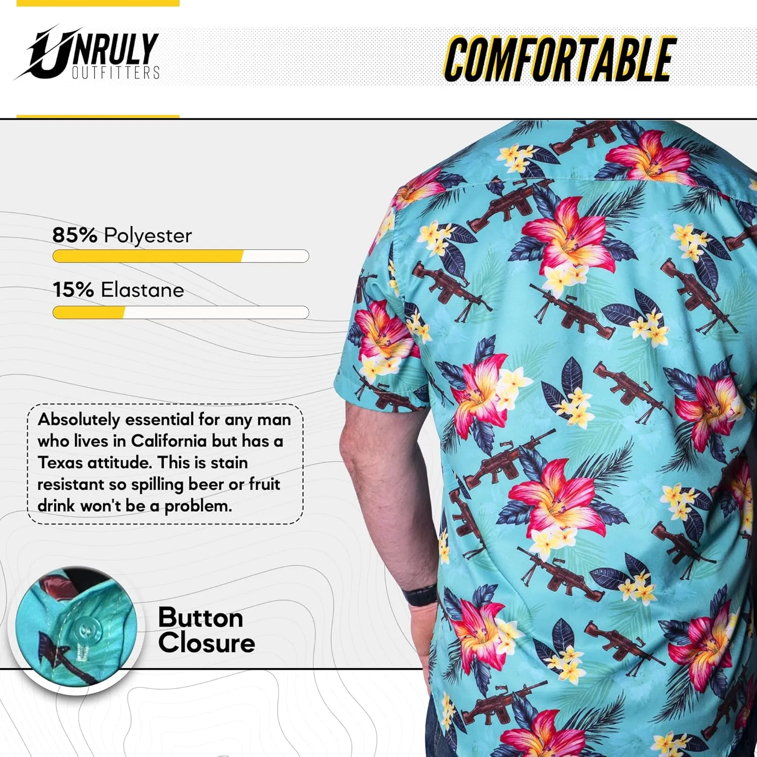 Hawaiian Shirt for Men Green M249 Button Down Shirts Men Novelty Funny Flower Weapons Shirts with Guns