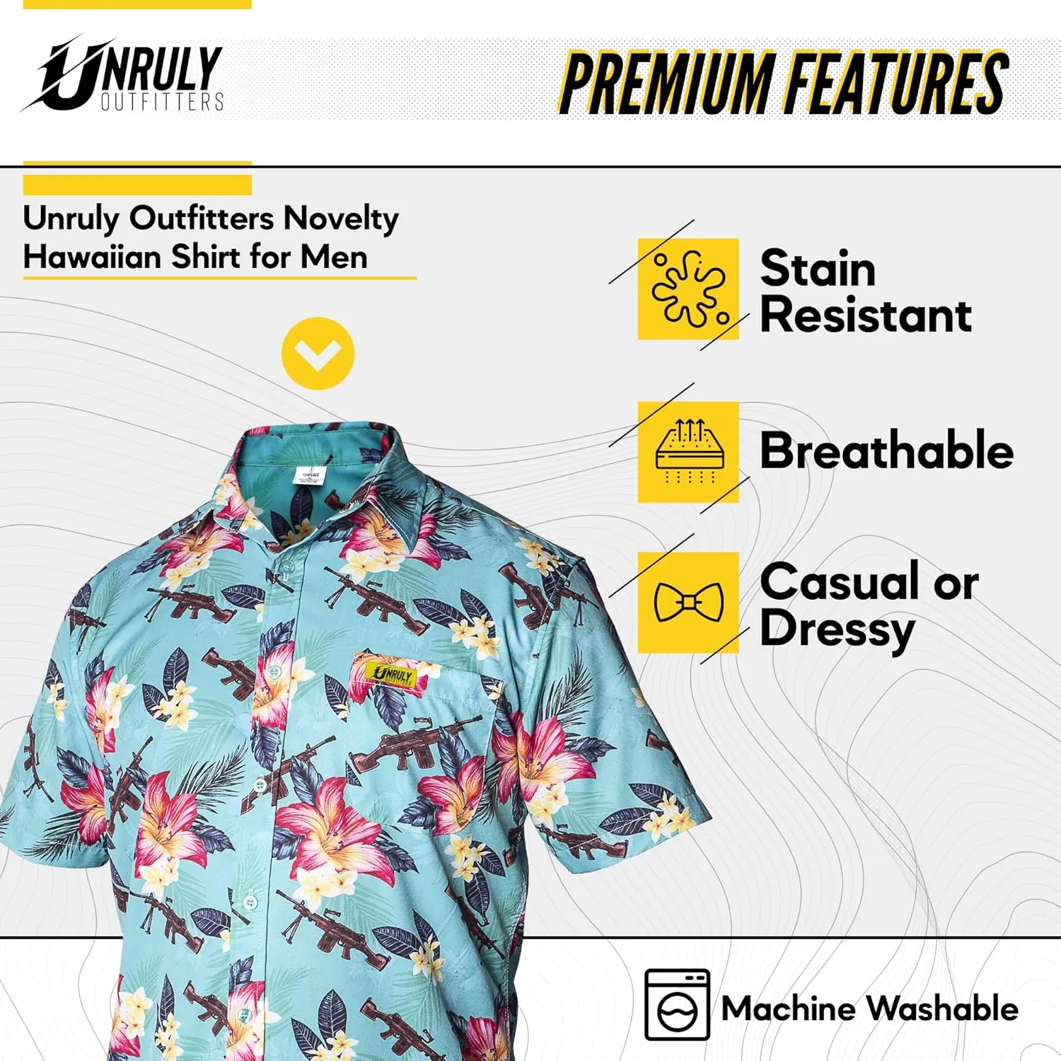 Hawaiian Shirt for Men Green M249 Button Down Shirts Men Novelty Funny Flower Weapons Shirts with Guns