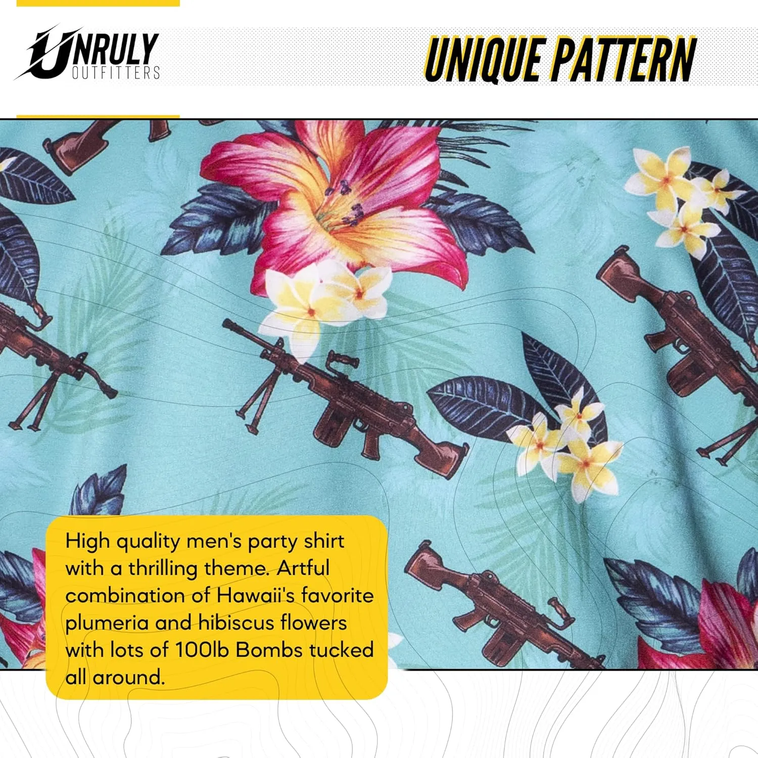 Hawaiian Shirt for Men Green M249 Button Down Shirts Men Novelty Funny Flower Weapons Shirts with Guns