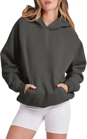 Hoodies for Women Oversized Fleece Long Sleeve Basic Sweatshirts Pullover Sweatershirt Fall Outfits with Pocket