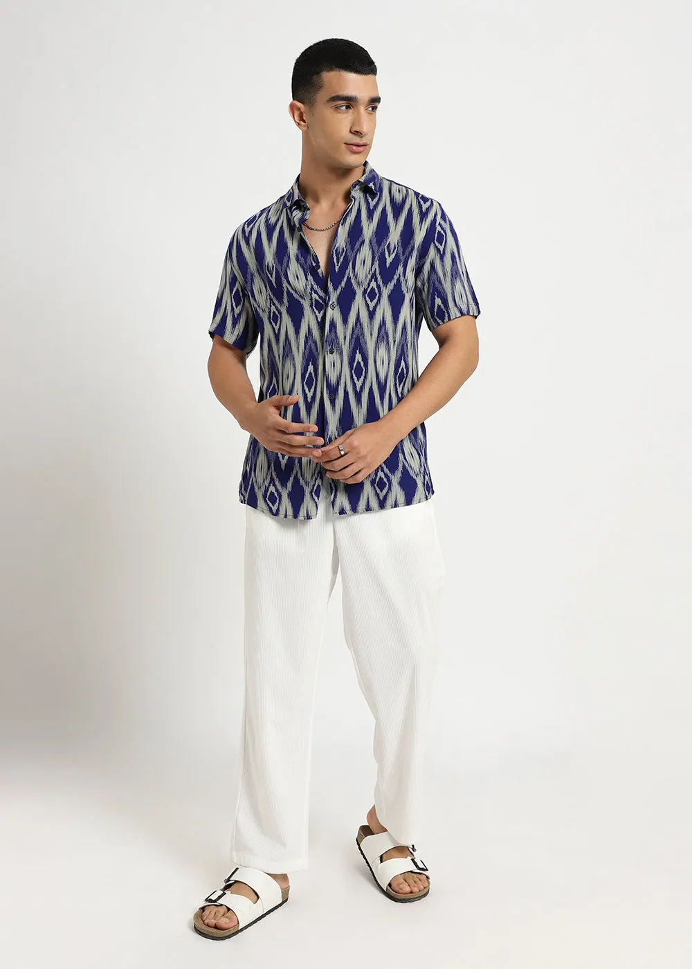 Ikat Blue Feather Shirt