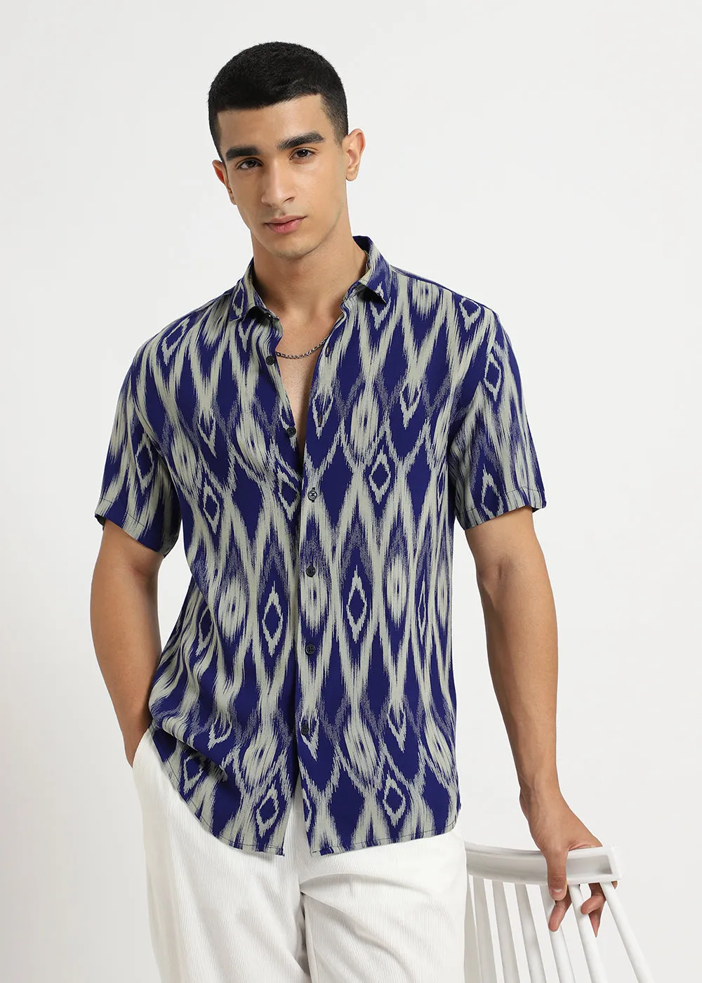 Ikat Blue Feather Shirt