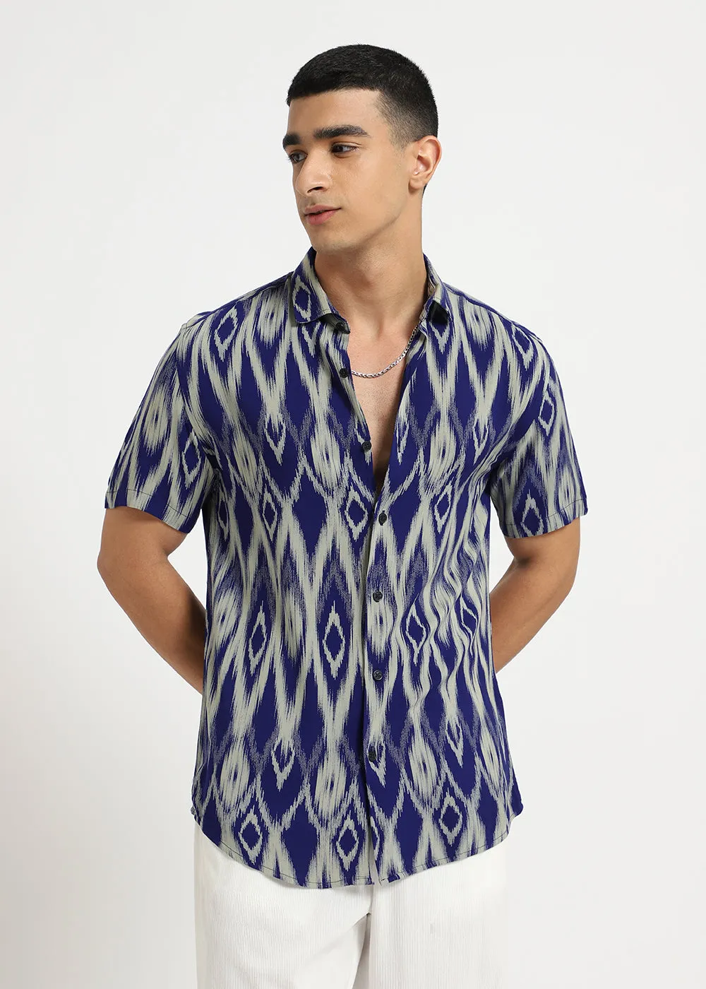 Ikat Blue Feather Shirt