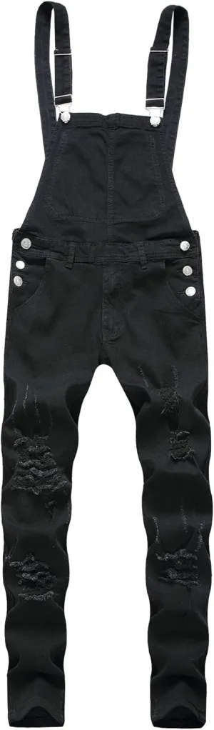 JEKE-DG Men's Ripped Casual Denim Bib Overalls Slim Fit Fashion Streetwear Jumpsuit Comfort Classic Jeans Pants