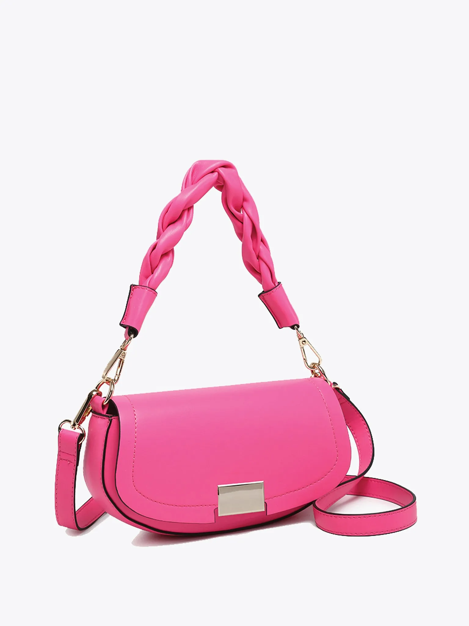 Jen & Co. Nylah Flapover Crossbody Bag with Braided Handle  Hot Pink