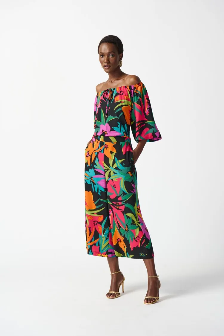 Joseph Ribkoff Gauze Tropical Print Culotte Pants
