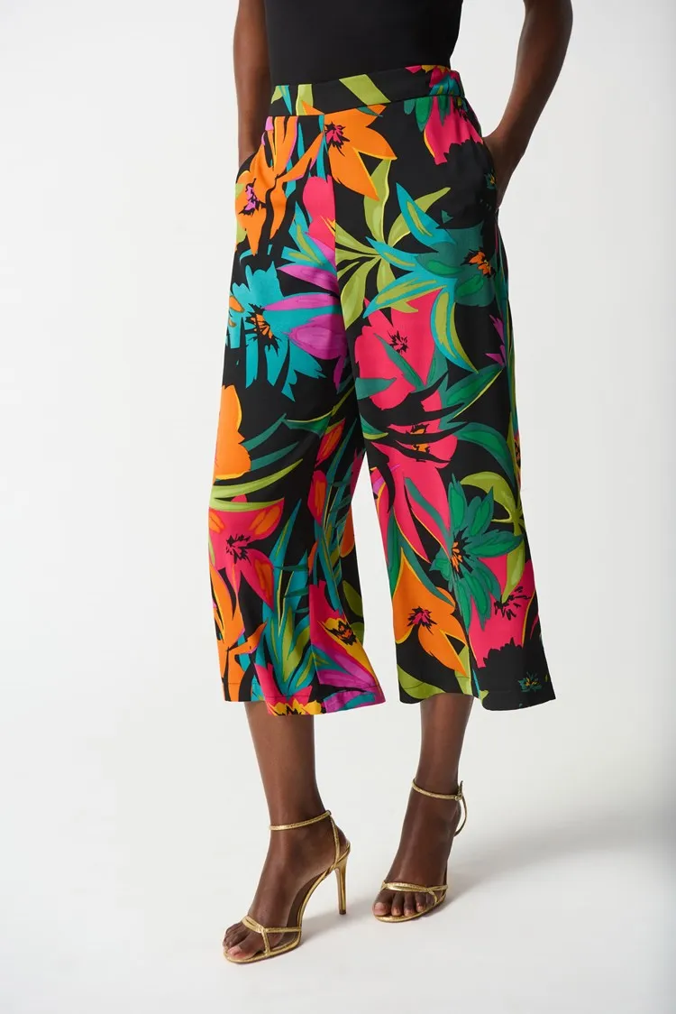 Joseph Ribkoff Gauze Tropical Print Culotte Pants