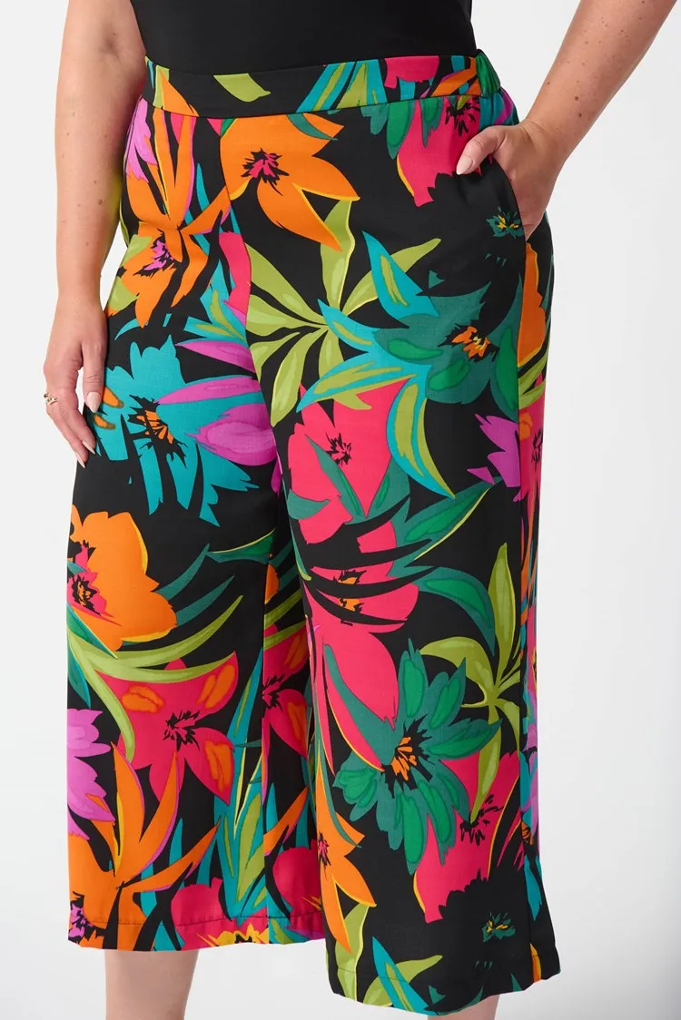 Joseph Ribkoff Gauze Tropical Print Culotte Pants