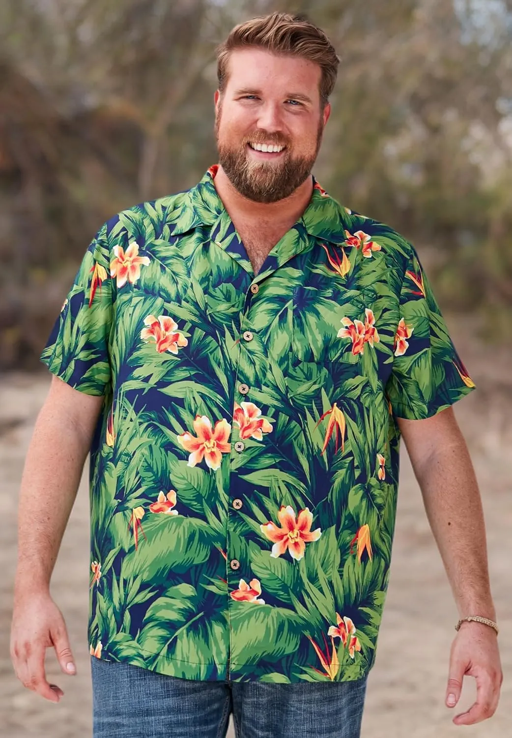 KS Island Men's Big & Tall Tropical Rayon Short-Sleeve Shirt