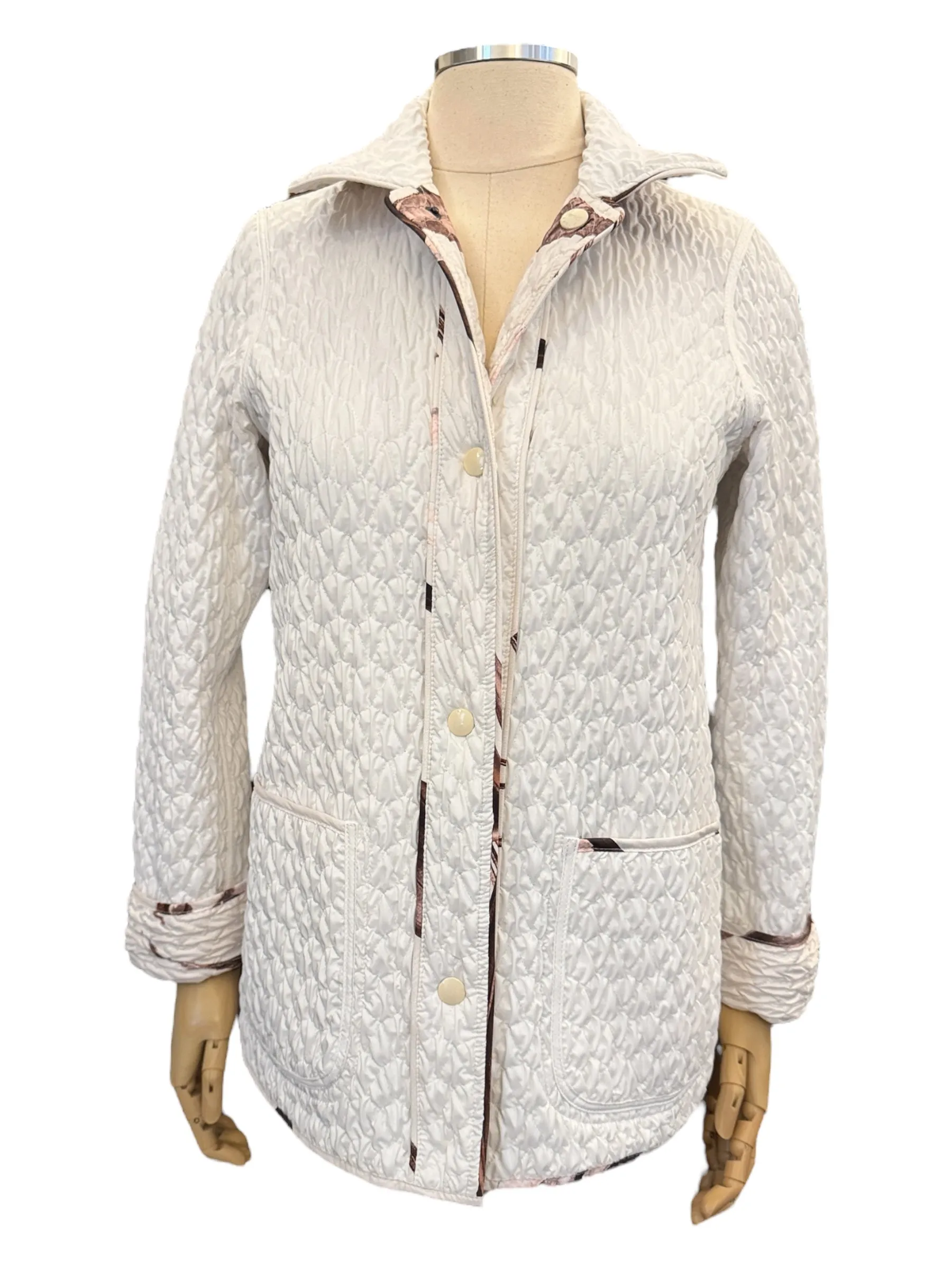 Landi Reversible Quilted Jacket Ivory w/Pink Floral/White