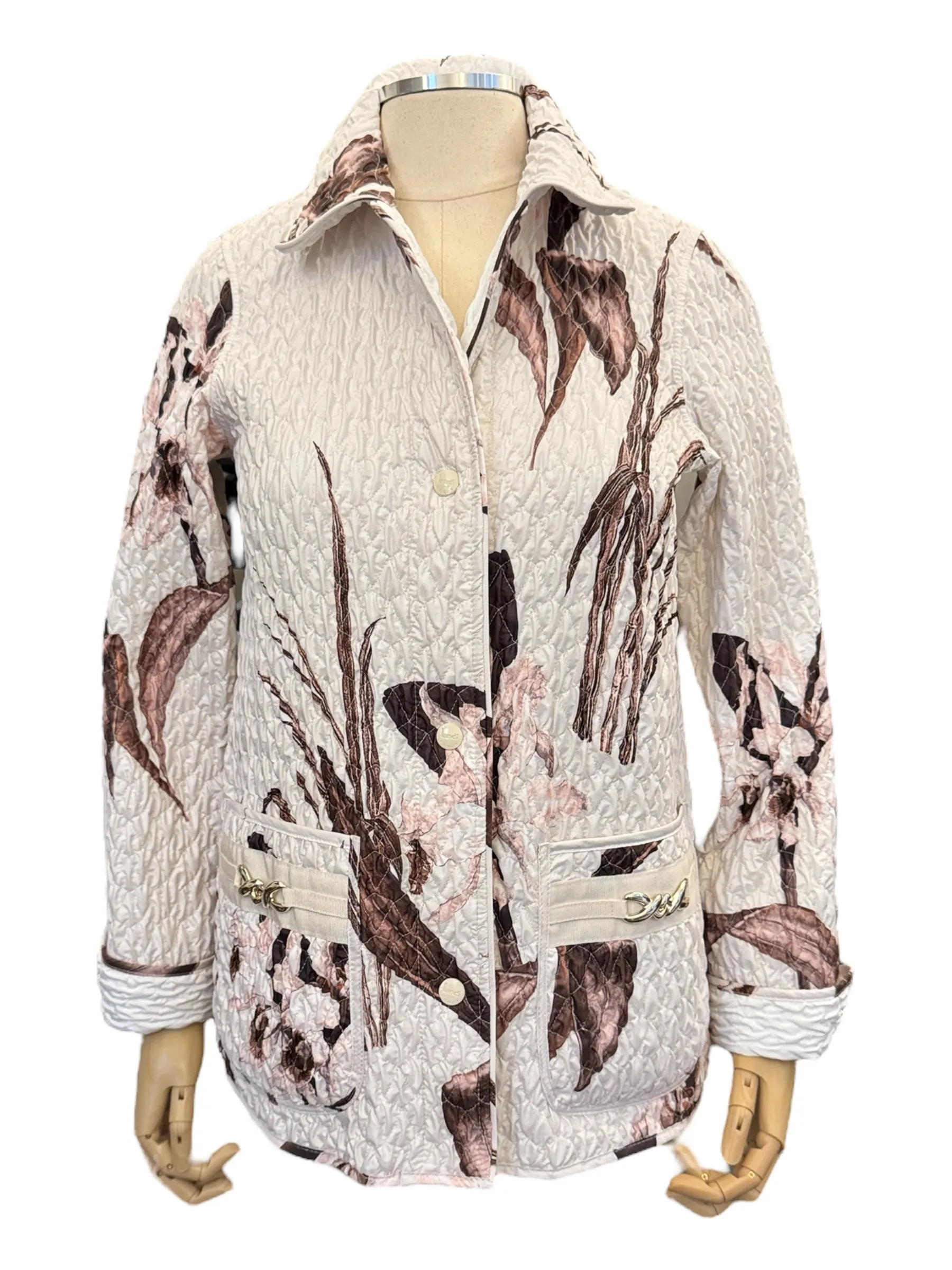 Landi Reversible Quilted Jacket Ivory w/Pink Floral/White