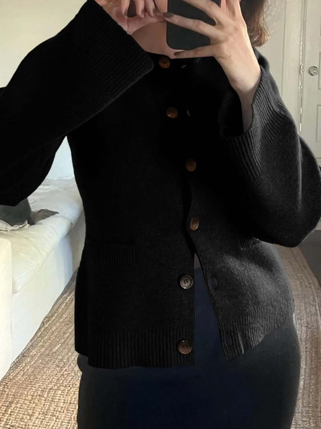 Langwyqu Womens Button Down Cardigan Sweaters Open Front Long Sleeve Slim Fit Sweater Coat Winter Solid Outwear with Pockets