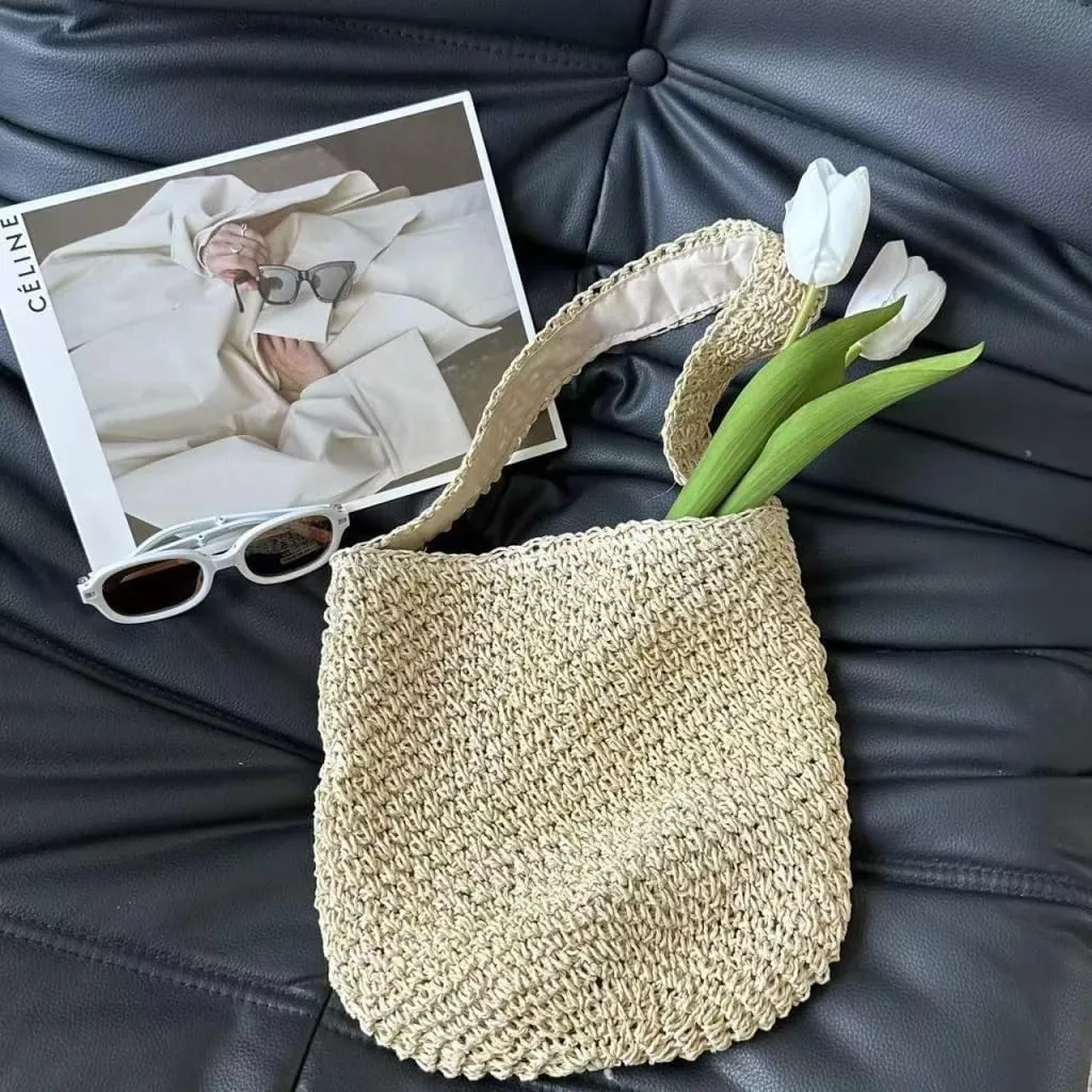 Large capacity Bag Fresh and Simple Straw Handbag: Encounter Natural Fashion Ladies shoulder Bag(Brown)