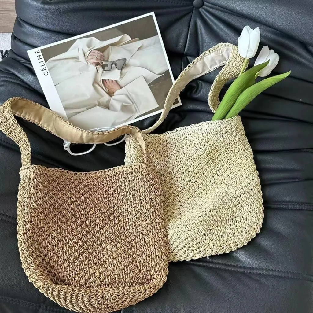 Large capacity Bag Fresh and Simple Straw Handbag: Encounter Natural Fashion Ladies shoulder Bag(Brown)