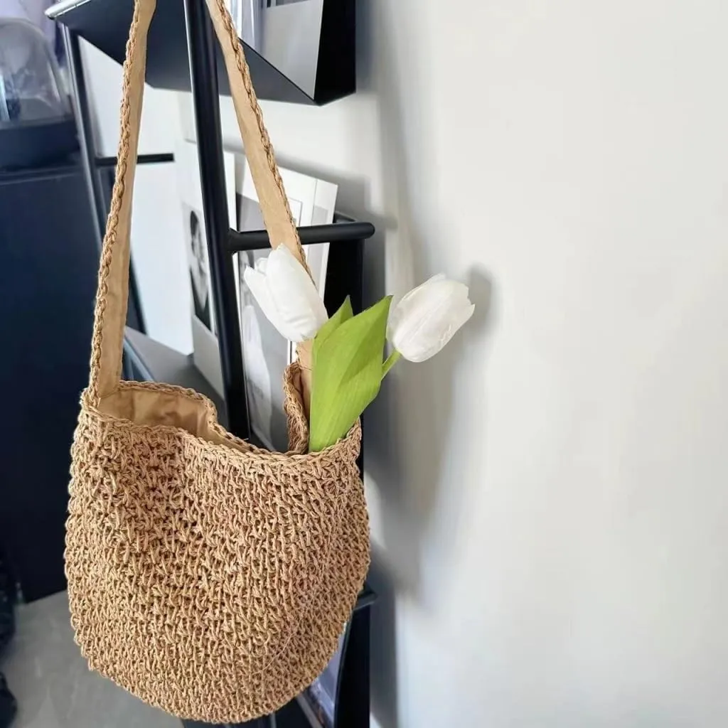 Large capacity Bag Fresh and Simple Straw Handbag: Encounter Natural Fashion Ladies shoulder Bag(Brown)