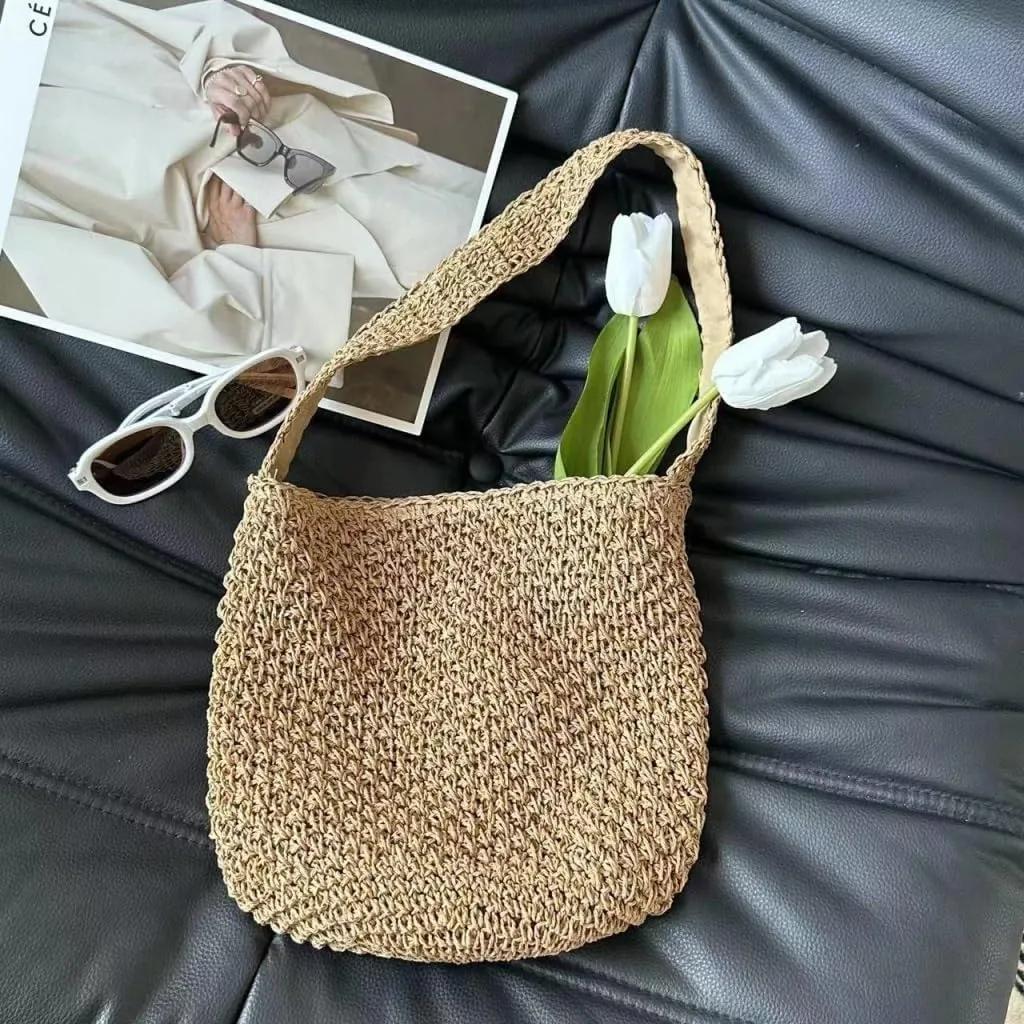 Large capacity Bag Fresh and Simple Straw Handbag: Encounter Natural Fashion Ladies shoulder Bag(Brown)