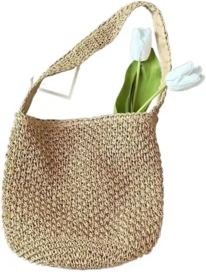 Large capacity Bag Fresh and Simple Straw Handbag: Encounter Natural Fashion Ladies shoulder Bag(Brown)