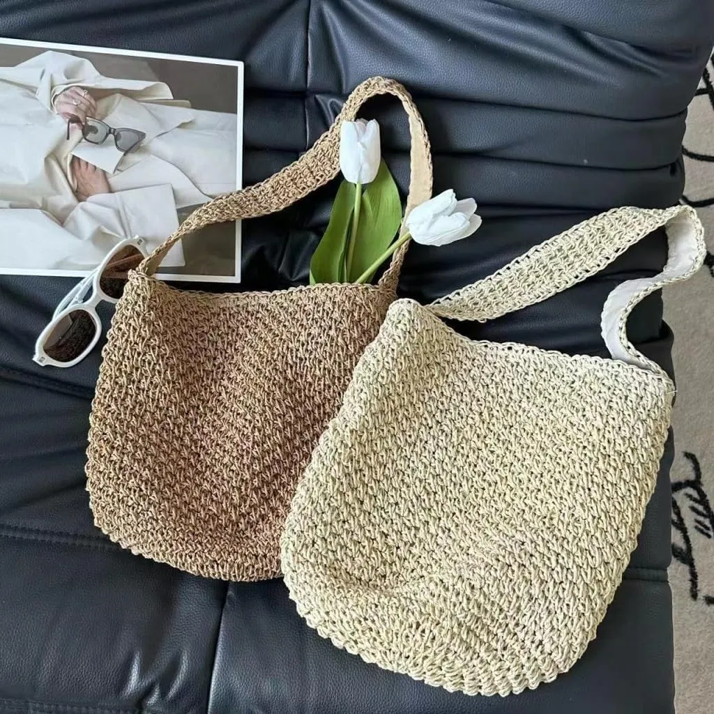 Large capacity Bag Fresh and Simple Straw Handbag: Encounter Natural Fashion Ladies shoulder Bag(Brown)