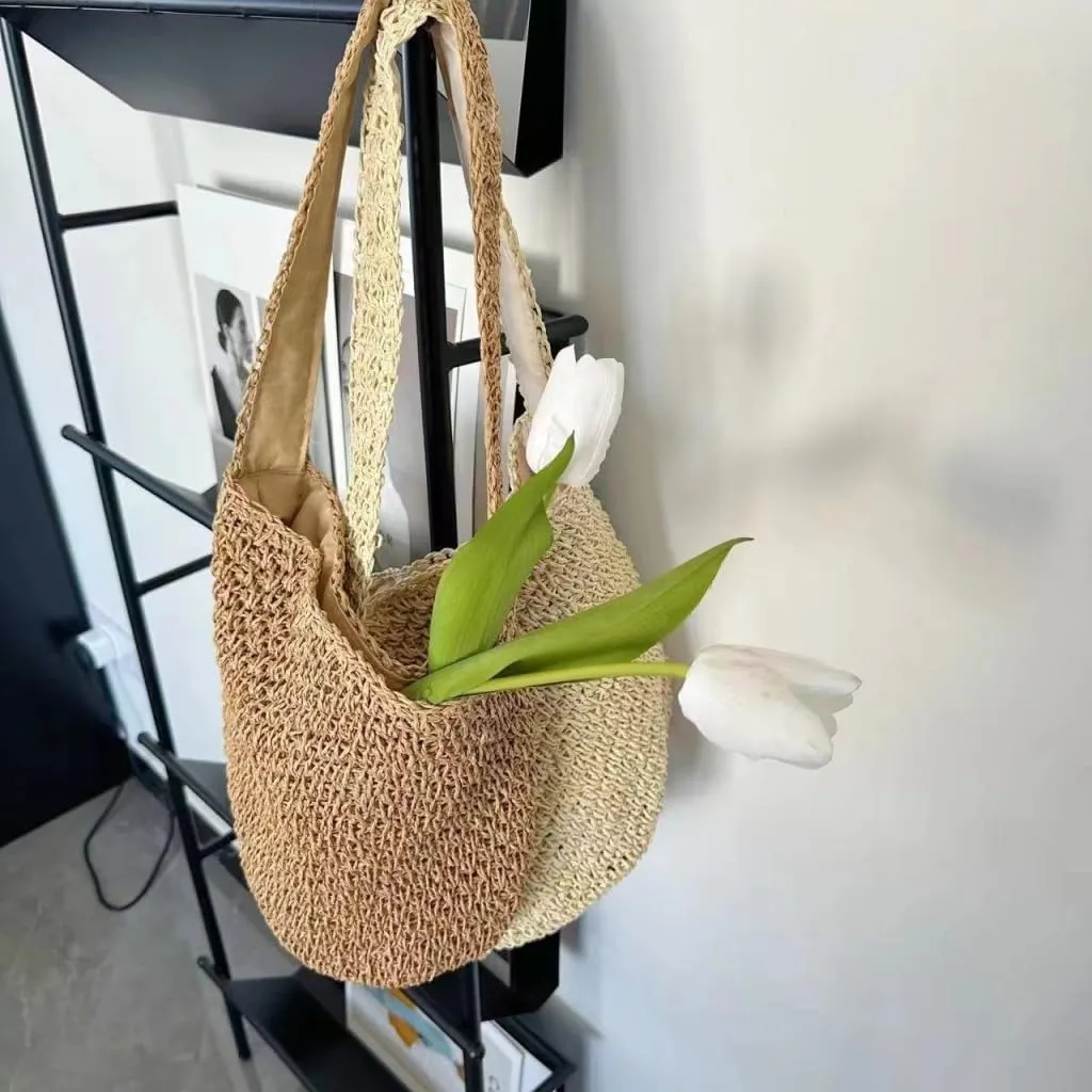 Large capacity Bag Fresh and Simple Straw Handbag: Encounter Natural Fashion Ladies shoulder Bag(Brown)