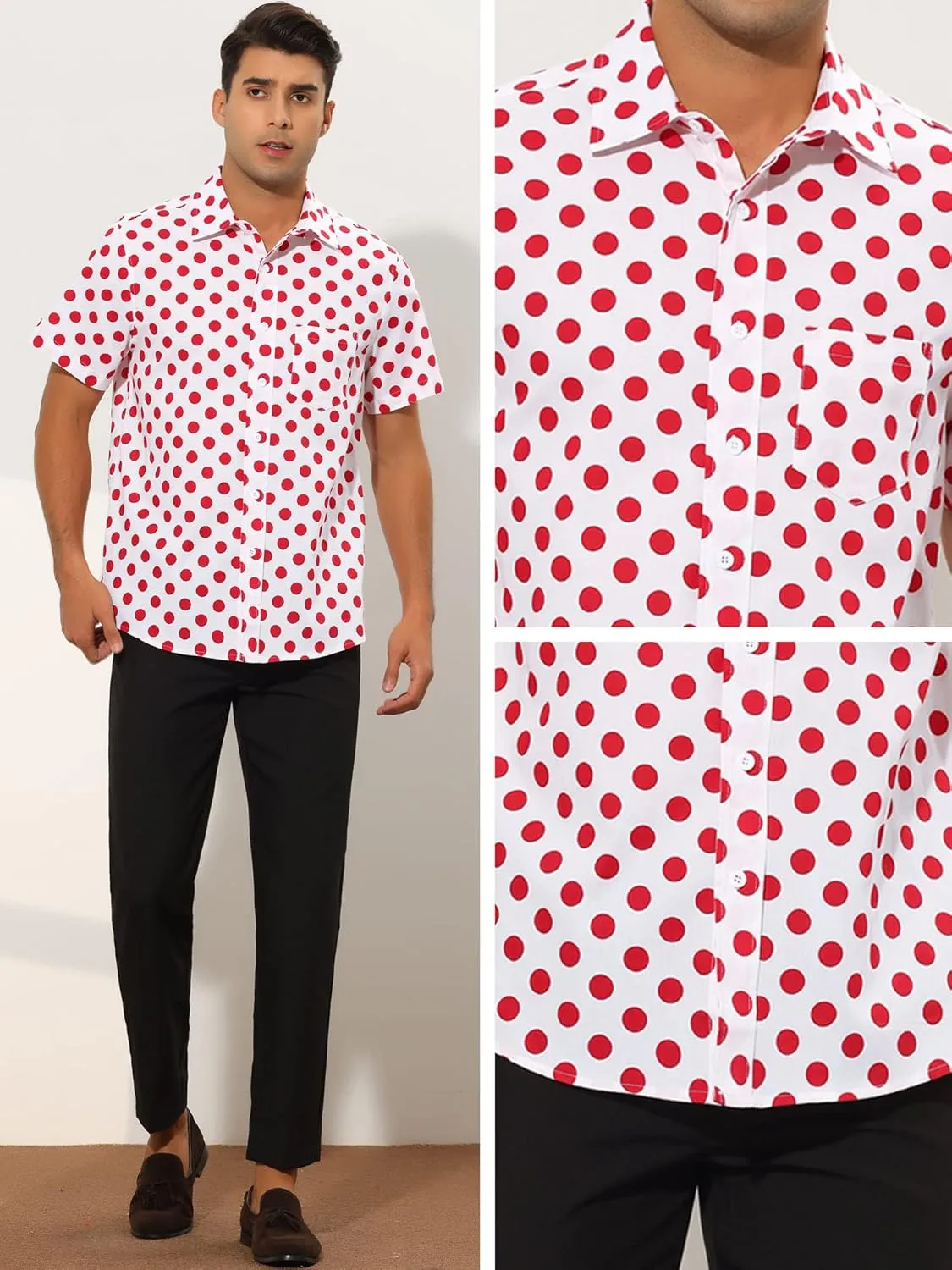 Lars Amadeus Polka Dots Dress Shirts for Men's Slim Fit Short Sleeves Button Summer Shirts