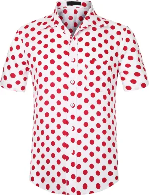 Lars Amadeus Polka Dots Dress Shirts for Men's Slim Fit Short Sleeves Button Summer Shirts