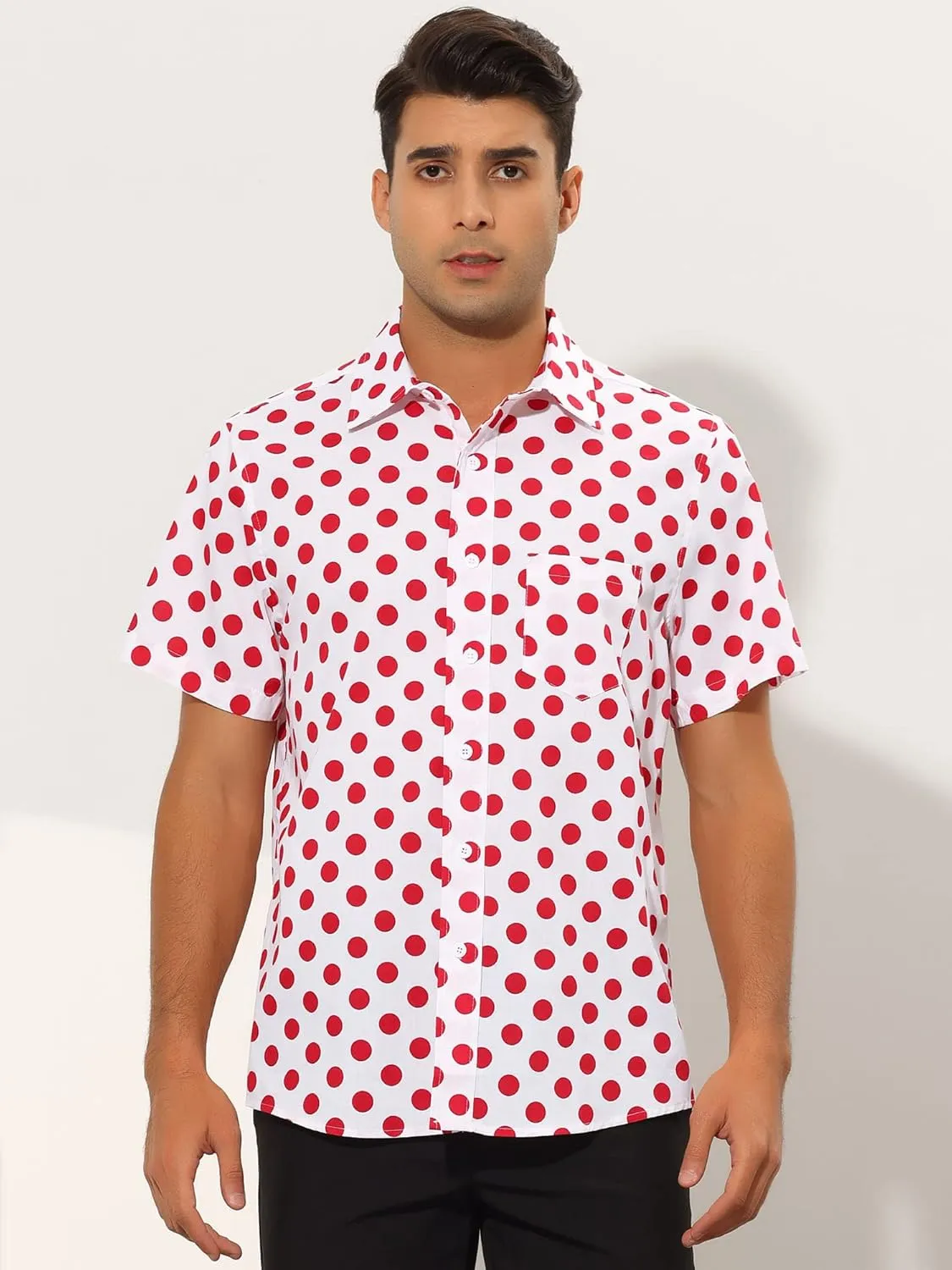 Lars Amadeus Polka Dots Dress Shirts for Men's Slim Fit Short Sleeves Button Summer Shirts
