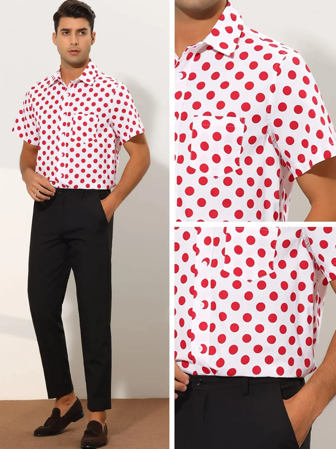Lars Amadeus Polka Dots Dress Shirts for Men's Slim Fit Short Sleeves Button Summer Shirts