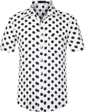 Lars Amadeus Polka Dots Dress Shirts for Men's Slim Fit Short Sleeves Button Summer Shirts