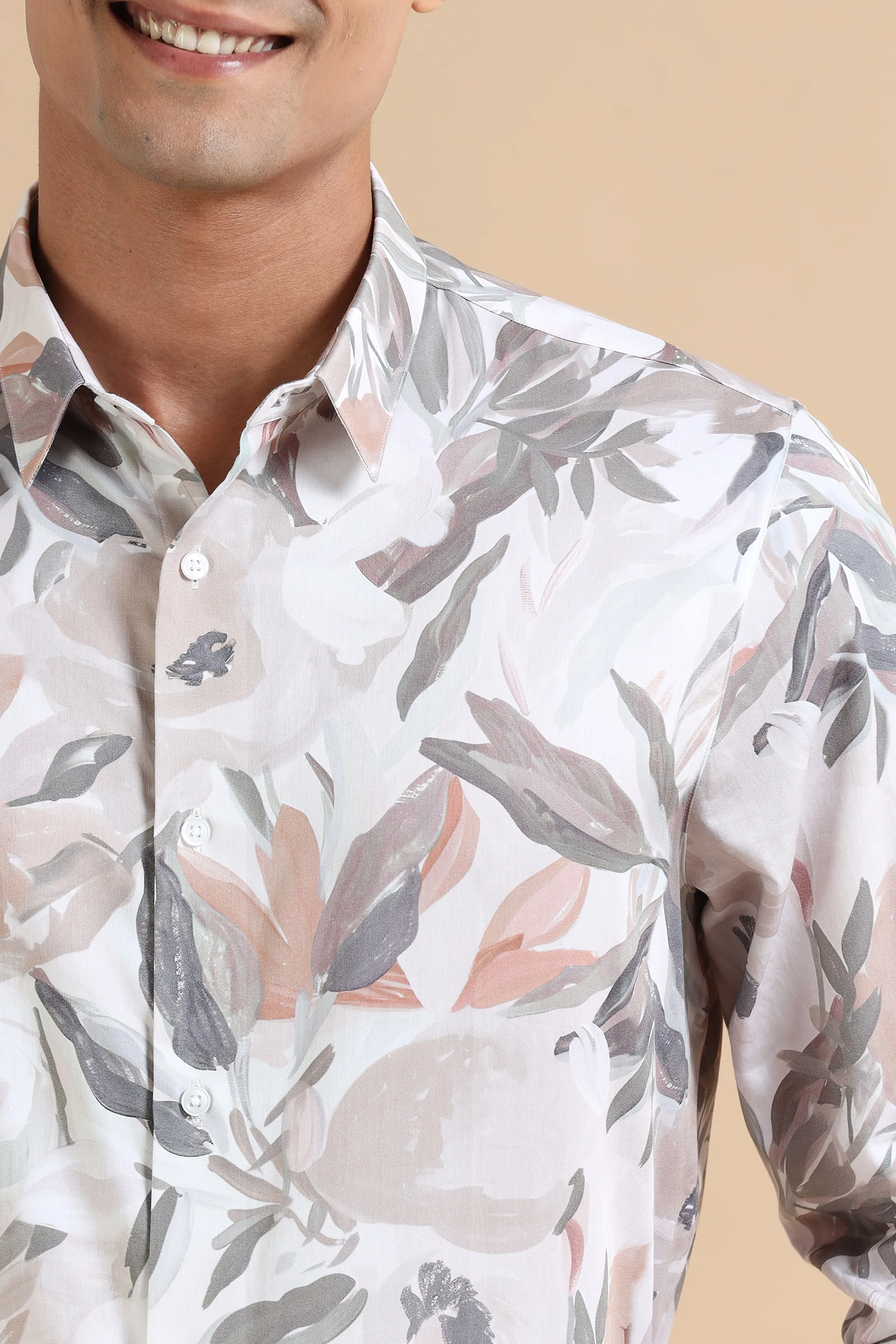 Leafy Cream Print Shirt