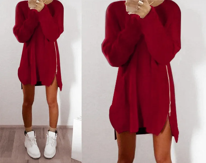 Leisure Loose Side Zipper Long Sweater