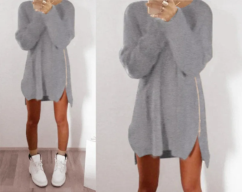 Leisure Loose Side Zipper Long Sweater
