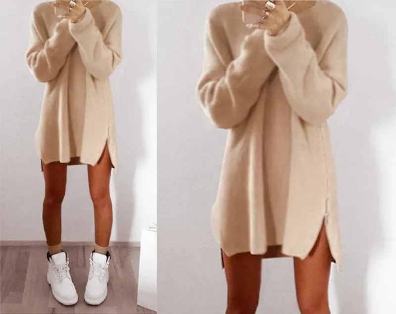 Leisure Loose Side Zipper Long Sweater