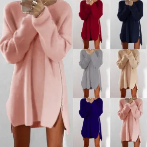 Leisure Loose Side Zipper Long Sweater