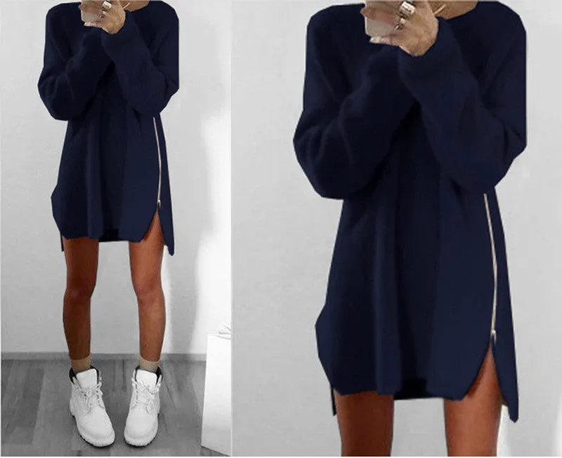 Leisure Loose Side Zipper Long Sweater