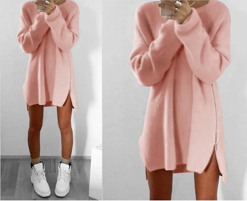 Leisure Loose Side Zipper Long Sweater