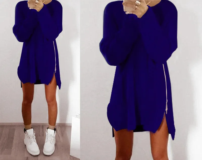 Leisure Loose Side Zipper Long Sweater