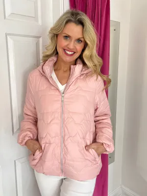 Light Pink Padded Jacket With Detachable Hood & Zip Pockets