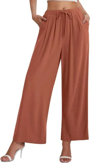 Linen Pants Women Wide Leg Palazzo Pants Beach Lounge Pants Loose Fit with Pockets Flowy Boho Pants