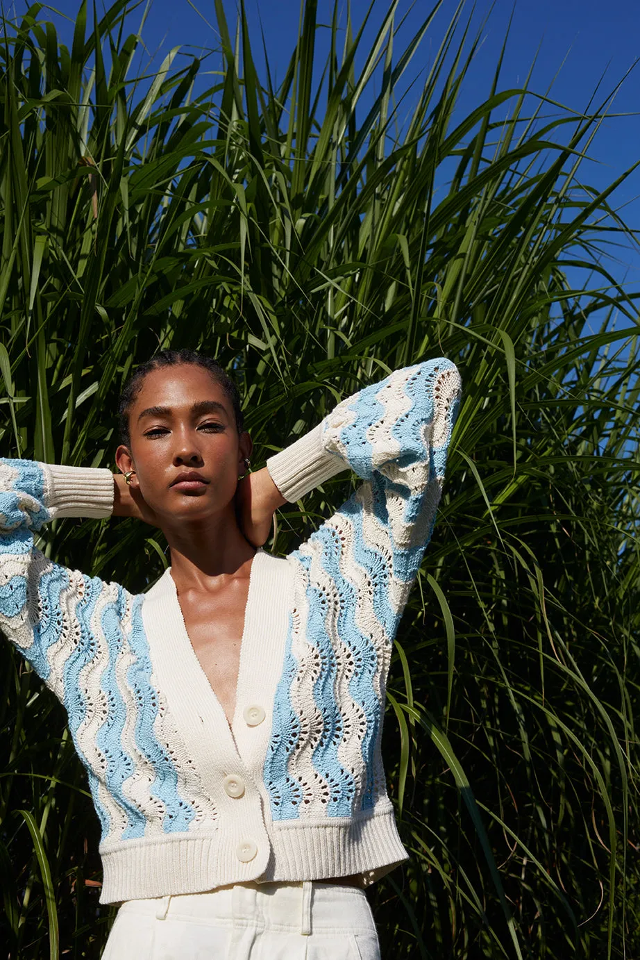 Luna Cardigan-Ivory & Robin Egg Blue