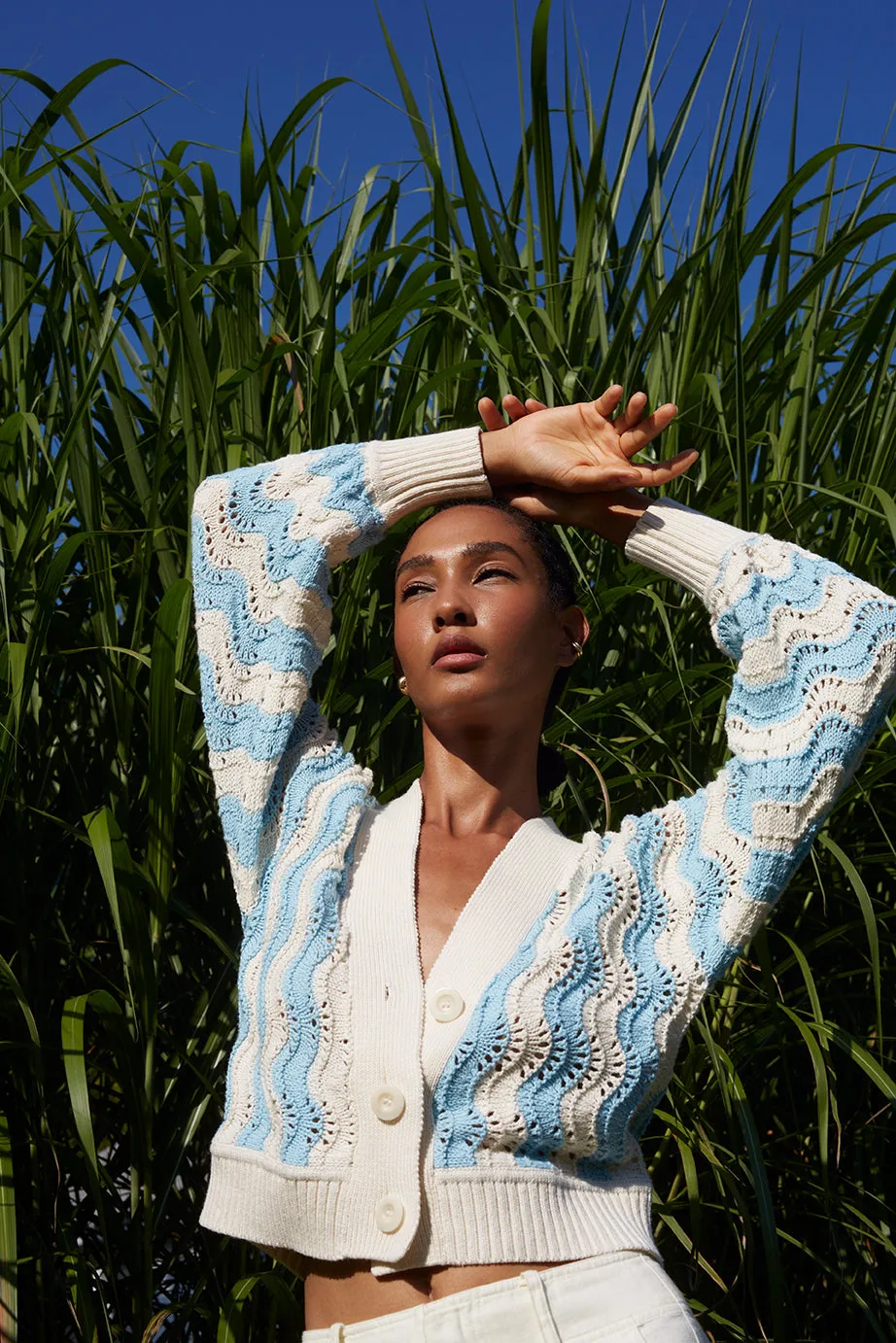 Luna Cardigan-Ivory & Robin Egg Blue