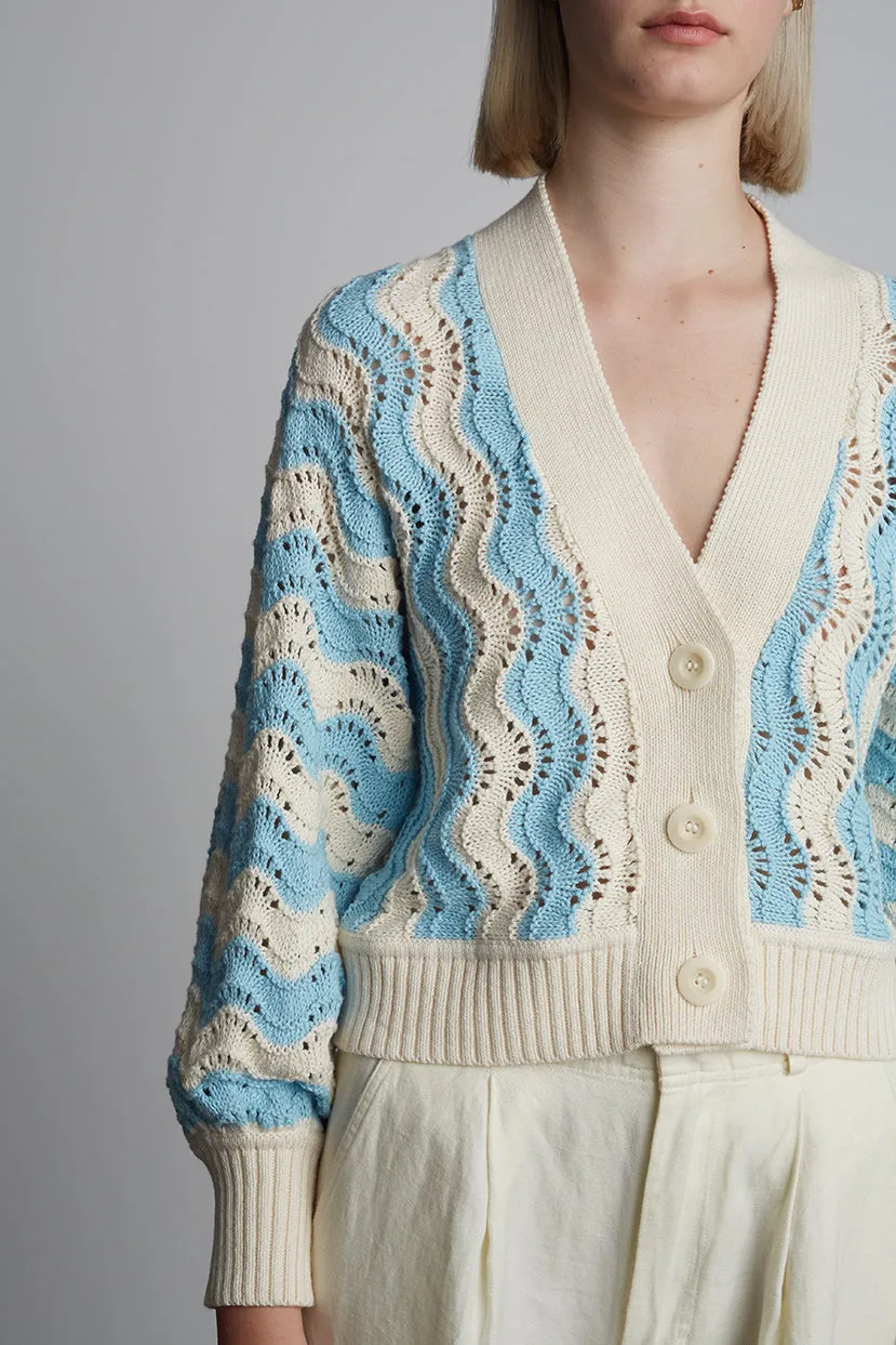 Luna Cardigan-Ivory & Robin Egg Blue