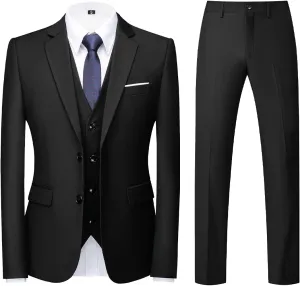 Mens 3 Piece Tuxedo Suits Slim Fit Casual Suit Blazer Two Button Wedding Prom Jackets Vest&Trousers