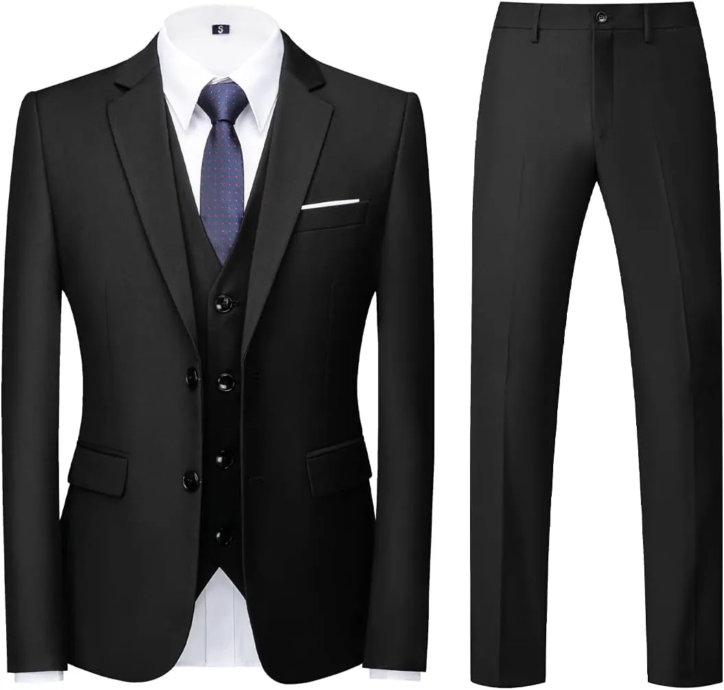Mens 3 Piece Tuxedo Suits Slim Fit Casual Suit Blazer Two Button Wedding Prom Jackets Vest&Trousers