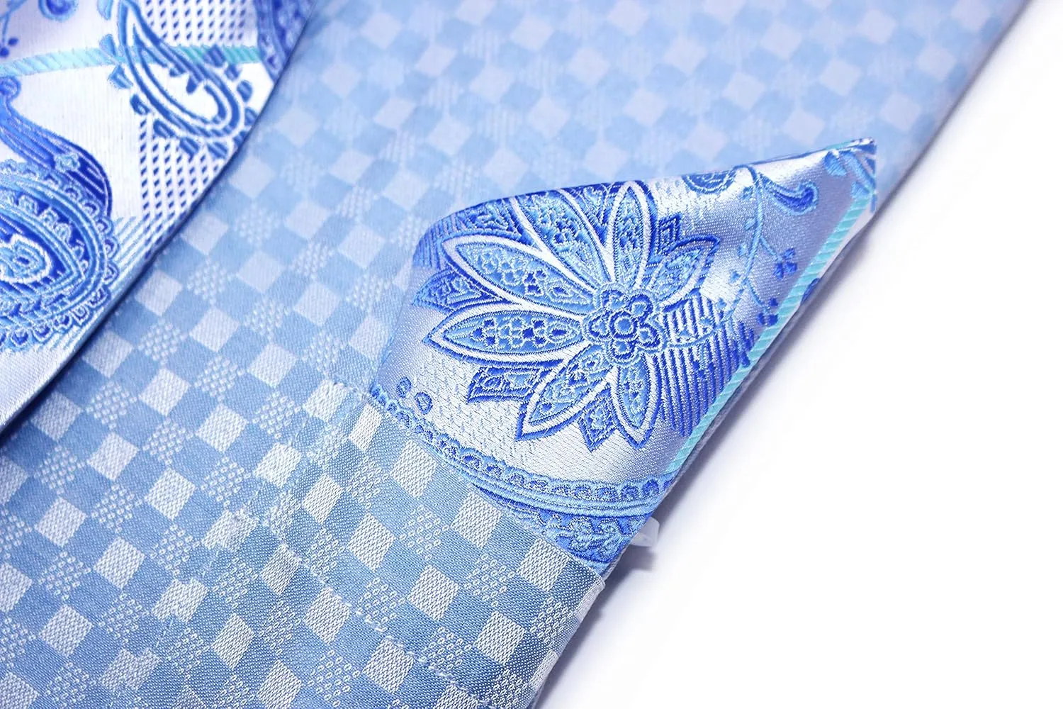 Men's Checkered Pattern Regular Fit French Cuffs Dress Shirts with Tie Hanky Cufflinks Collar Bar Combo