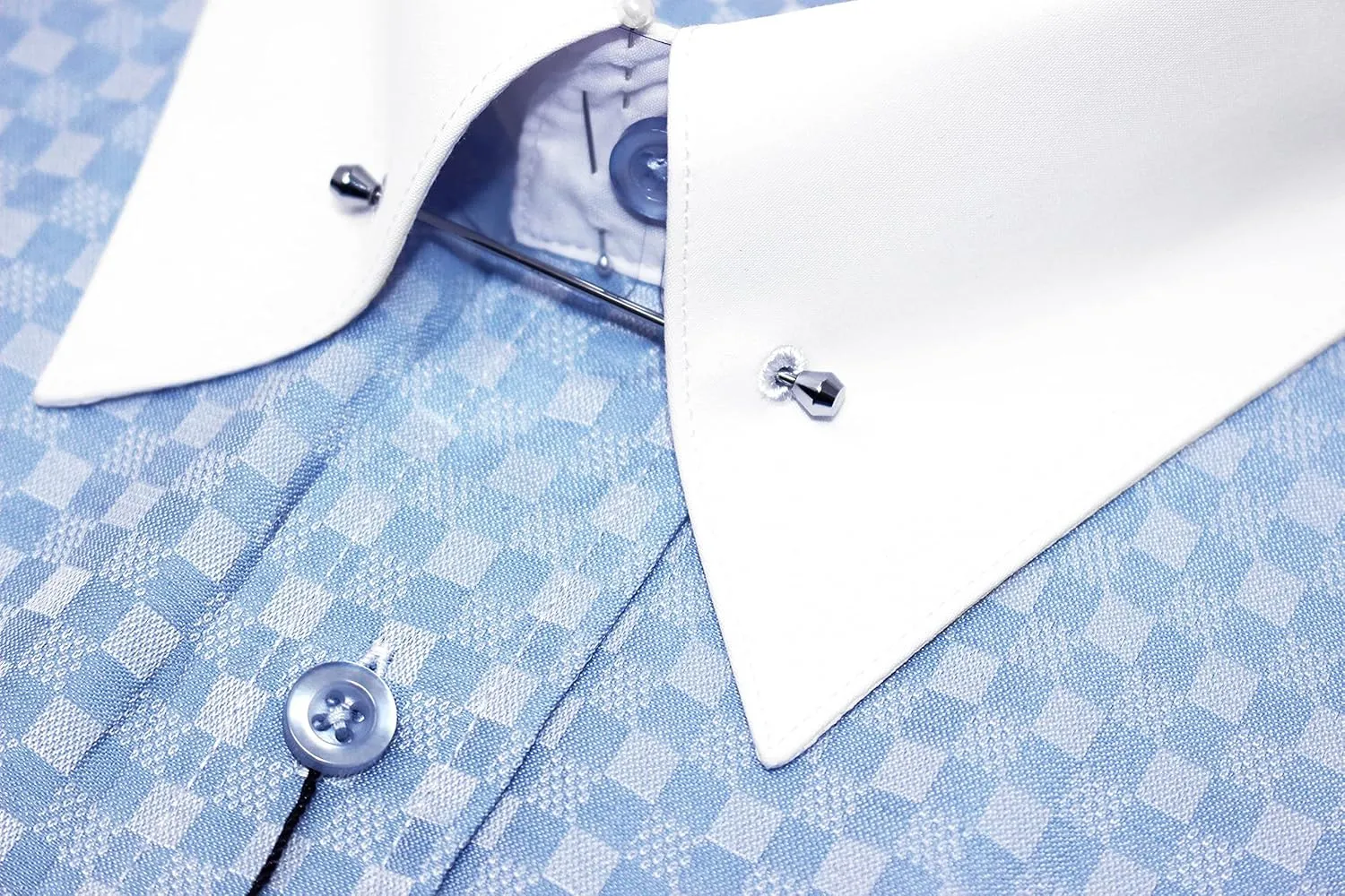 Men's Checkered Pattern Regular Fit French Cuffs Dress Shirts with Tie Hanky Cufflinks Collar Bar Combo