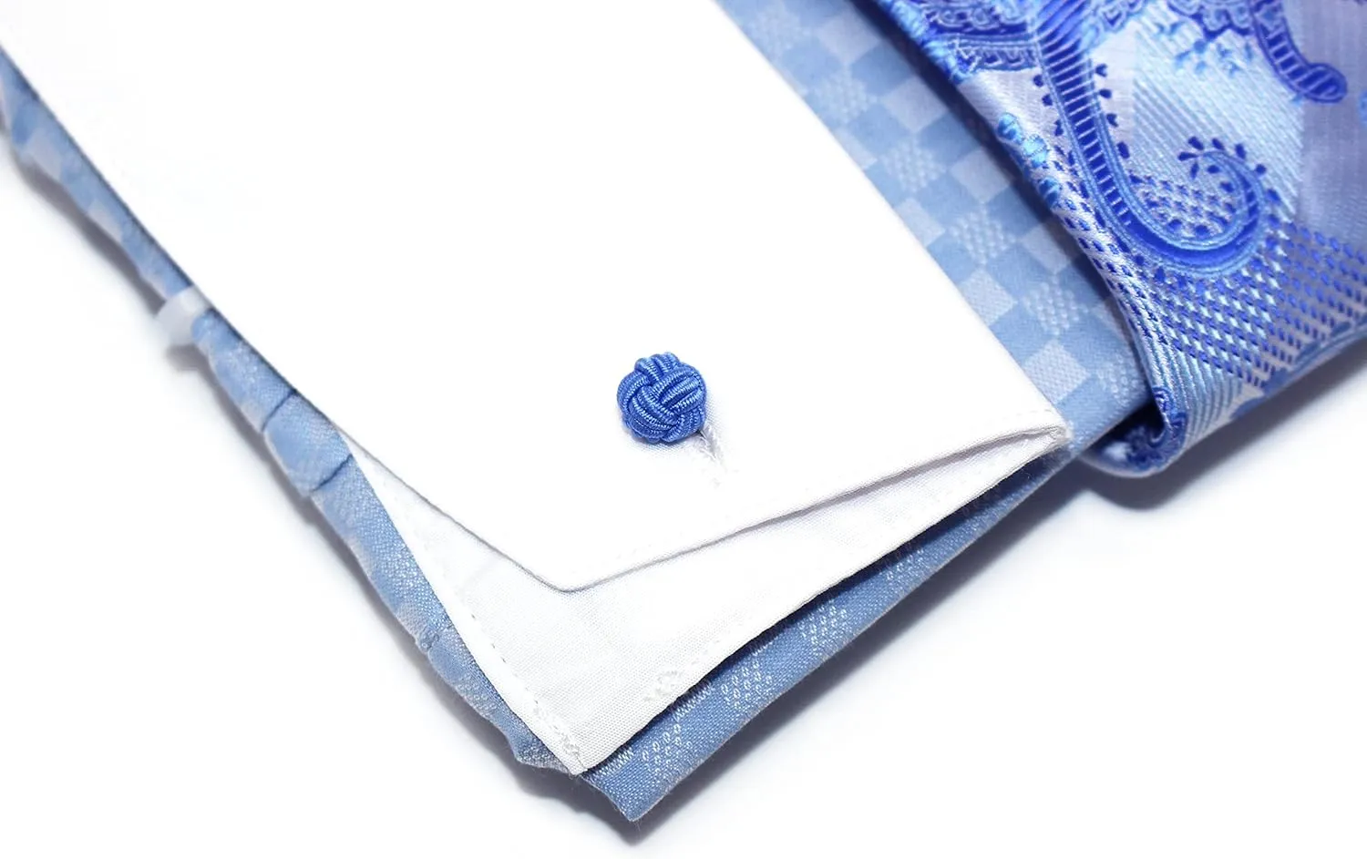 Men's Checkered Pattern Regular Fit French Cuffs Dress Shirts with Tie Hanky Cufflinks Collar Bar Combo