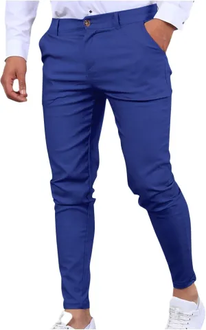 Men's Chino Casual Business Suit Pant Thin Classic Fit Dress Wrinkle Free Pants Stretch Slim Fit Flat-Front Trouser